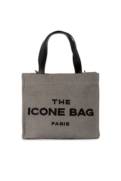 ICONE BAG Geantă tote brodata Icone Grey Paris - Geantă de umăr pentru femei, mărime medie