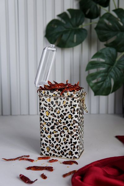 EVLE Er048-v4 Leo Patterned Rectangular Metal Storage Container 8x10 Cm
