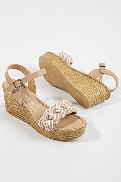 GULT Kadın Dolgu Topuklu Tek Bant Sandalet Nude