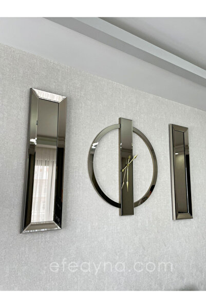 Efe Ayna Yüzük-3'lü Bronz Duvar Saati & Yan Ayna Seti