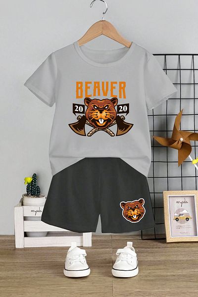 MYADA 20244 Model Children's Set - Crew Neck, Beaver Beaver Patterned Set of 2