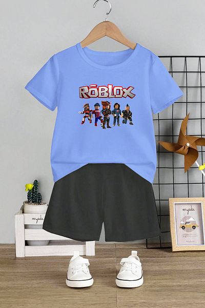 MYADA Set copii unisex cu imprimeu Roblox - pantaloni scurți elastici cu gâtul rotund, set de 2 11001