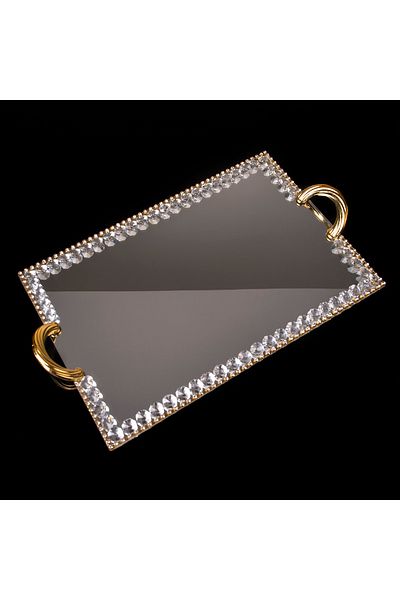 Hinora Χρυσός 36x20cm - Μικρός τετράγωνος δίσκος αρραβώνων με καθρέφτη