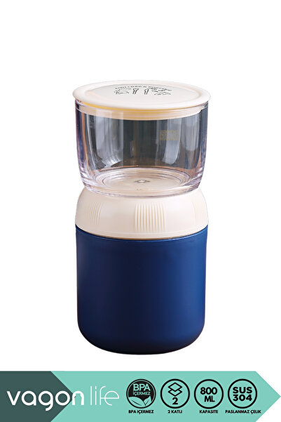 Vagonlife صندوق غداء صغير سعة 800 مل - مجموعة جديدة، طبقتين، مصنوع من الفولاذ المقاوم للصدأ، صندوق غداء