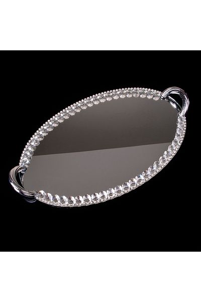 Hinora Δίσκος παρουσίασης υπόσχεσης 40x24cm Ασημί Χρώμα Κρυστάλλινο Μεγάλος Οβάλ Καθρέφτης