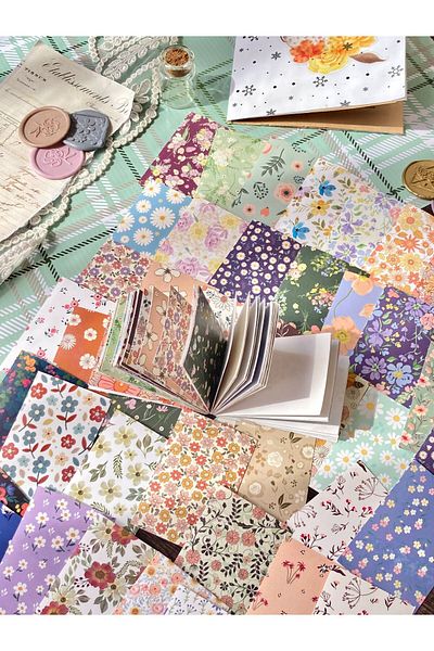 Hume Craft 44 coli 4x6cm Broșură și caiet de autocolante cu tematică florală/primăvară - Scrapbook Bullet Journal