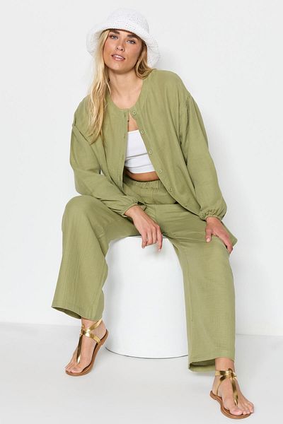 C&City Sada kalhot z organické bavlny, mušelínové košile 9123 Khaki