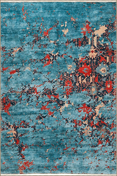 Rugs Modern Halı Turkuaz Temalı Soyut Abstract Desenli Kreatif Modern Dekorat...