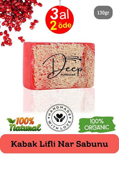 Deep Purestar Natural Pumpkin Fiber Pomegranate Soap 130 Gr