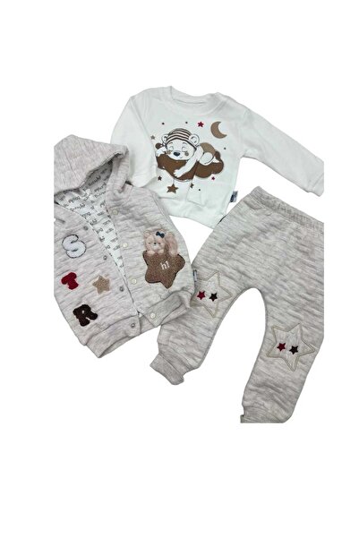 MİNİCEY BABY Babyhi My Baby Baby Boy Hooded Vest 3 Piece Set
