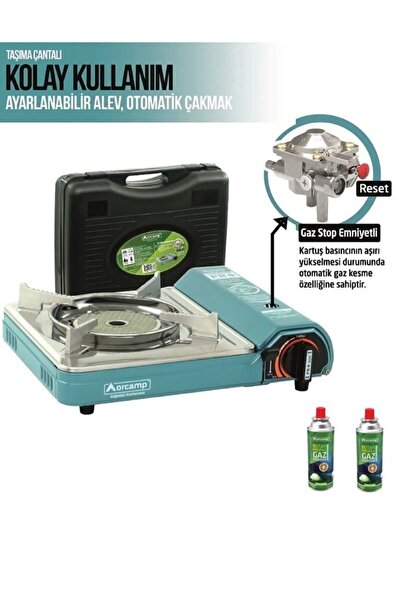 Orcamp Pro Portatif Seramik Kamp Ocak + 2 Adet 227 Kartuş