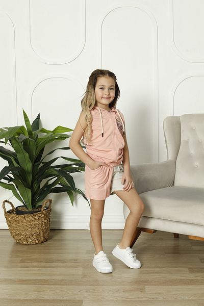 CLQTH Girl's Premium Hooded Zippered Shorts Set