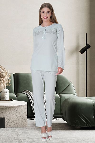 Mecit Pijama Melisa Fabric - Set pijama cu mânecă lungă cu nasturi și fundă