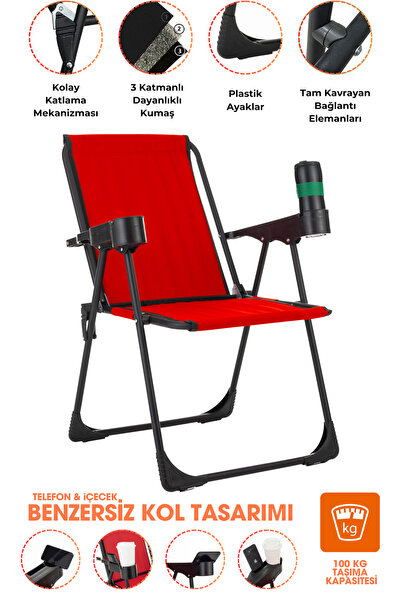 Armarks Taşınabilir Katlanır Kamp Sandalyesi Bardaklıklı – Kamp, Plaj Ve Pikn...