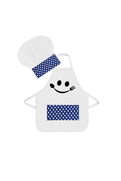 RAY TİCARET Blue Polka Dot 2-Piece Apron Set Children's Chef Apron Kitchen Ap...