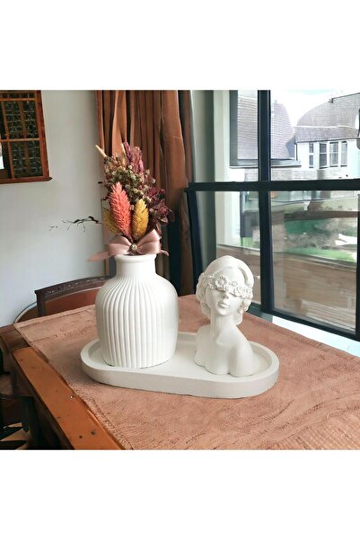Aminehobbydesign Minimal 3'lü Kadın Figürlü Vazo Taban Set Beton Dekoratif Vazo Set