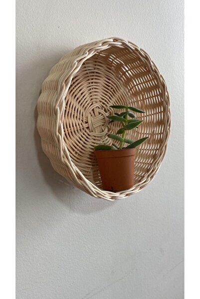 Bohodella 18x6 cm Rattan Bambu Hasır Sepet, Duvar Sepeti, Organizer