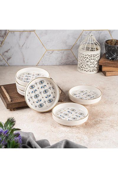 AYBABA STORE 6 Pieces Eye Patterned Porcelain Deep Hazel Tea Plate