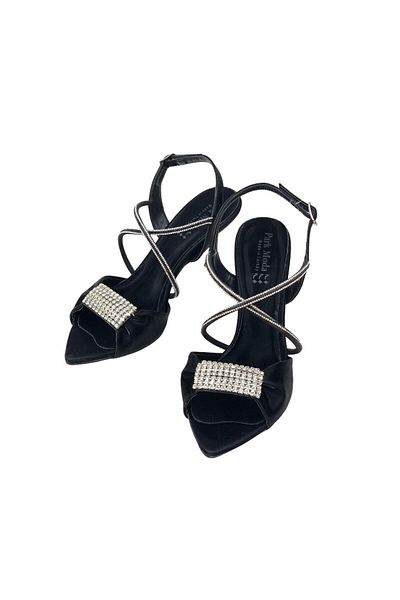 bescobel Women's Tetma Black Silk MAlzeme Stone Detailed Evening Dress Shoes 8 cm 916