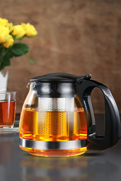 AfterTimes Süzgeçli Cam Demlik 1250 Ml Çaycı Demliği Özel Paslanmaz Çelik