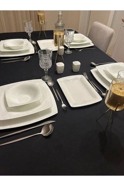Zeren Home Meral Lead - Liquid Resistant Cotton Linen Black Tablecloth