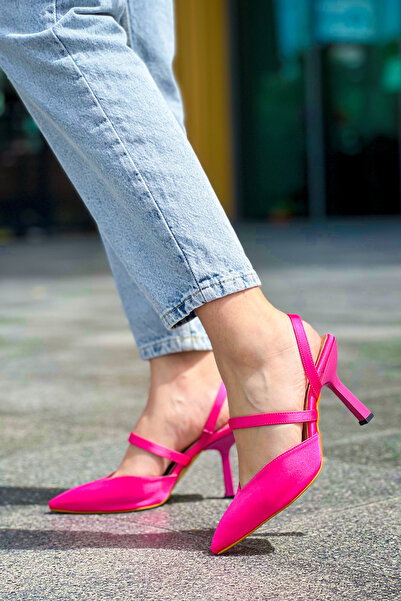 oyyo ساتان أنيق للغاية - حذاء نسائي بكعب مريح مع أشرطة وظهر مفتوح