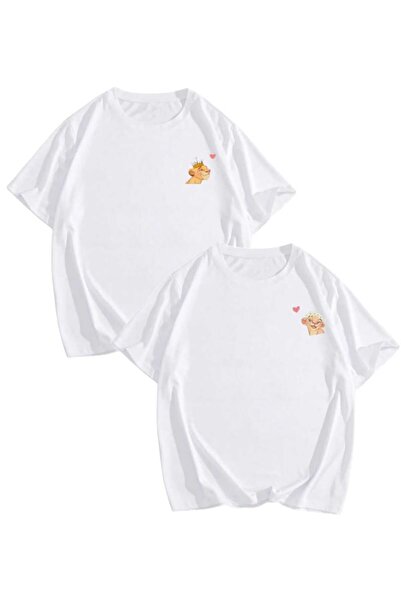 PERISENSE Tricou oversize unisex cu imprimeu Lover Lion - Set de 2 combinații...