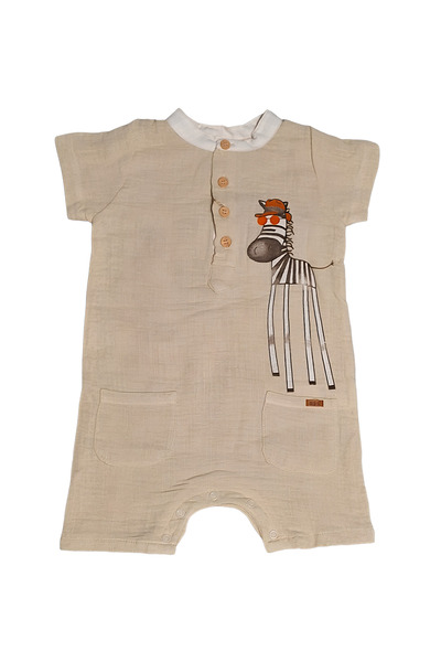 MDM Baby Boy Muslin Jumpsuit - Printed Muslin Jumpsuit with Snaps on the Bottom