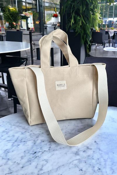 BAHELS Beige Canvas Women's Shoulder Bag - With Strap