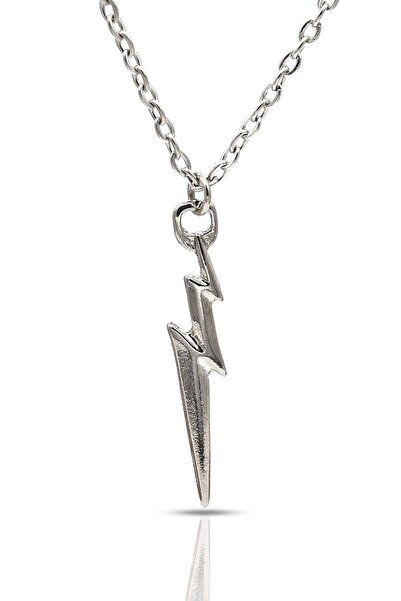 kolbi Şimşek Figür Yıldırım Kolye - Gümüş Renk Klasik Zincirli