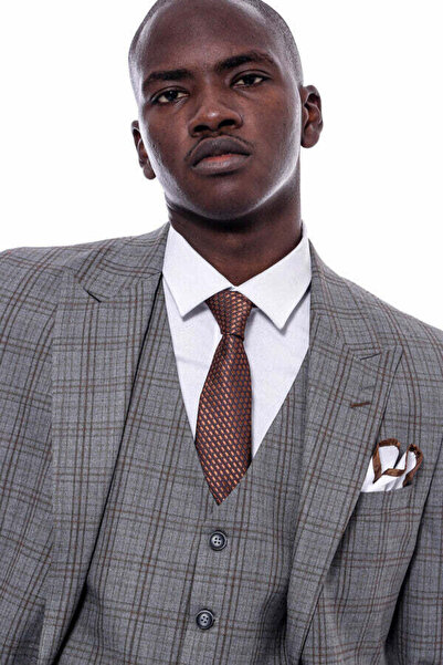 Wessi Ekose Desen Slim Fit Gri Erkek Takım Elbise - Wessi