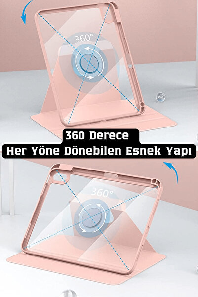 Fuchsia iPad Air 11 inç 2024 M2 Çipli 6.Nesil Uyumlu 360° Dönebilen Standlı Pino Tablet Kılıfı