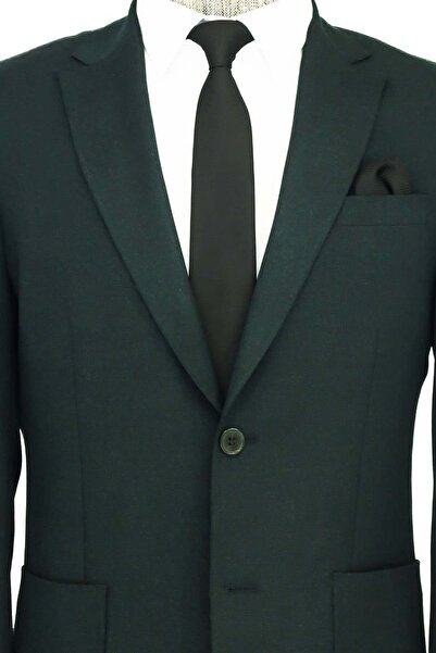 Wessi Kendinden Desenli Slim Fit Sivri Yaka Yeşil Erkek Ceket - Wessi