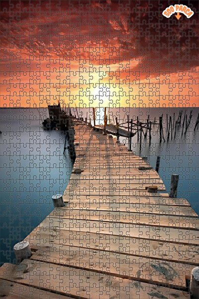 Teona Ahşap Gün Batımı Ve Tahta İskele Dekoratif Çift Katlı Çerçeveli Asılabi...