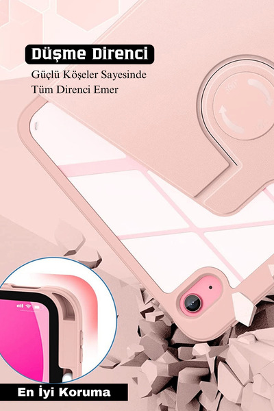Fuchsia iPad Air 11 inç 2024 M2 Çipli 6.Nesil Uyumlu 360° Dönebilen Standlı Pino Tablet Kılıfı