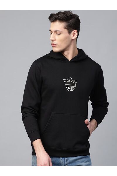 LAND MODA Hanorac negru cu glugă cu imprimeu VIP