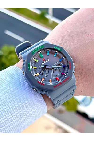 Joefox ساعة يد رياضية G-SHOCK باللون الرمادي 5 ATM مقاومة للماء - رقمية/تناظرية J-GS11