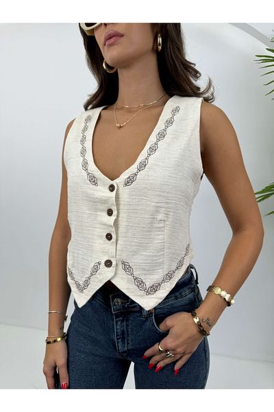Elif Özbey Butik Muslin Vest - Stone Embroidery