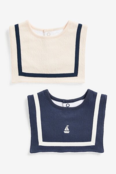 Next Baby 100% Cotton Navy Blue White Sailor Baby Bib