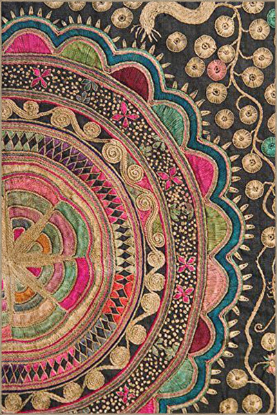 Rugs Modern Halı Yarım Daire Çiçek Desenli Dokuma Taban ve Dekoratif Yıkanabi...