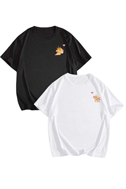 PERISENSE Tricou oversize unisex cu imprimeu Lover Lion - Set de 2 combinații...