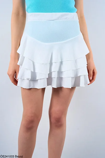 Liora White Mini Women's Skirt - Frilly Design