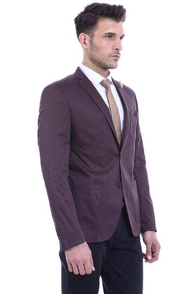 Wessi Men's Brown Mono Collar Double Button Jacket - Wessi