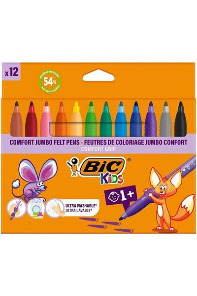 Bic Felt Tip Pen Comfort Jumbo 12 Colors 517250