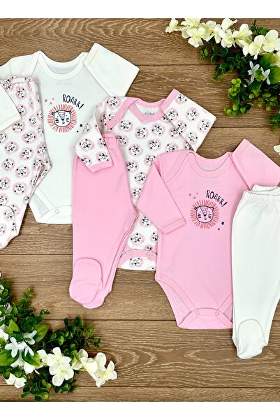 PATSAN 6 Parça Yeni Doğan Bebek Alt Üst Takımı (3 Çıtçıtlı Body + 3 Patikli A...
