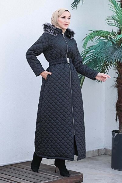 Genel Markalar Kemerli Şişme Mont SİYAH