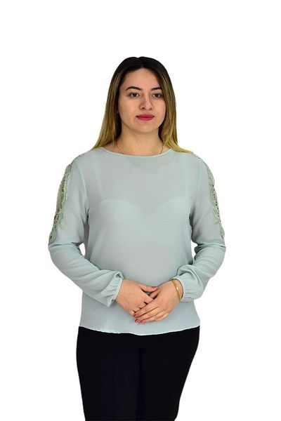 BAGLAN Ry-17570 Model Women's Laced Sleeve Blouse