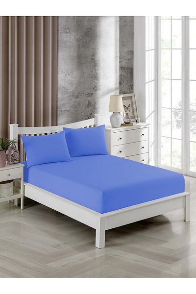 FAVORİST Blue King Size Elastic Sheet Set - 180x200, 2 Pillowcases