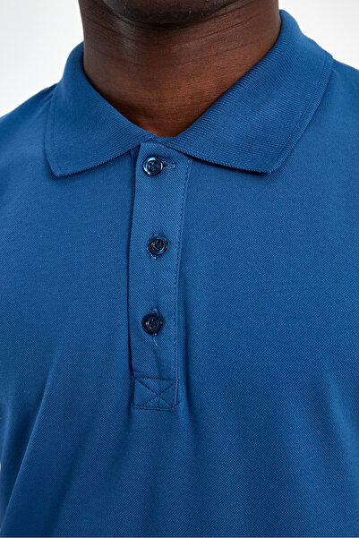 CLIPMAN Синя футболка з коміром поло для чоловіків, з бавовняної тканини, не тягнеться