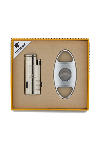 Cohiba Metal Silver Puro Seti (3 Torch Çakmak + 58 Ring Kesici) (5612AT)
